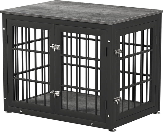 32 Inch Heavy Duty Dog Crate Furniture for Medium and Small Dogs, Decorative Pet House End Table, Wooden Cage Kennel Furniture Indoor, Gray