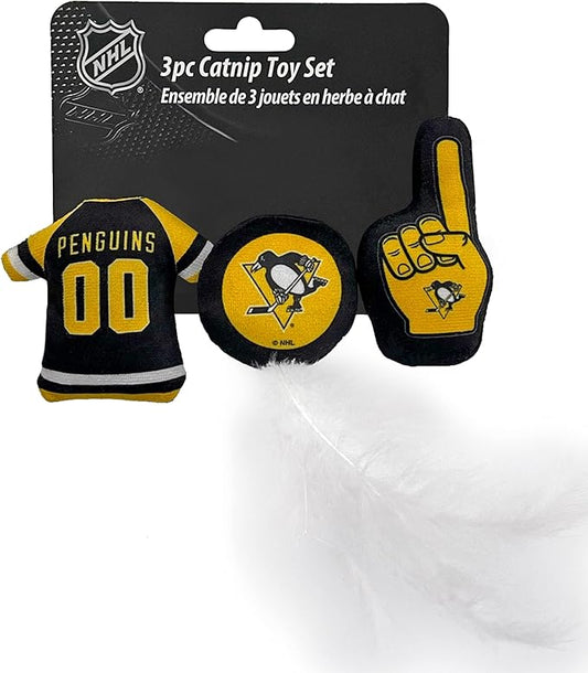Best Plush CAT Toy NHL Pittsburgh Penguins Complete Set of 3 Piece Cat Toys Filled with Fresh Catnip. Includes: 1 Jersey Cat Toy, 1 Hockey Puck Cat Toy with Feathers & 1#1 Fan Cat Toy. with Team Logo