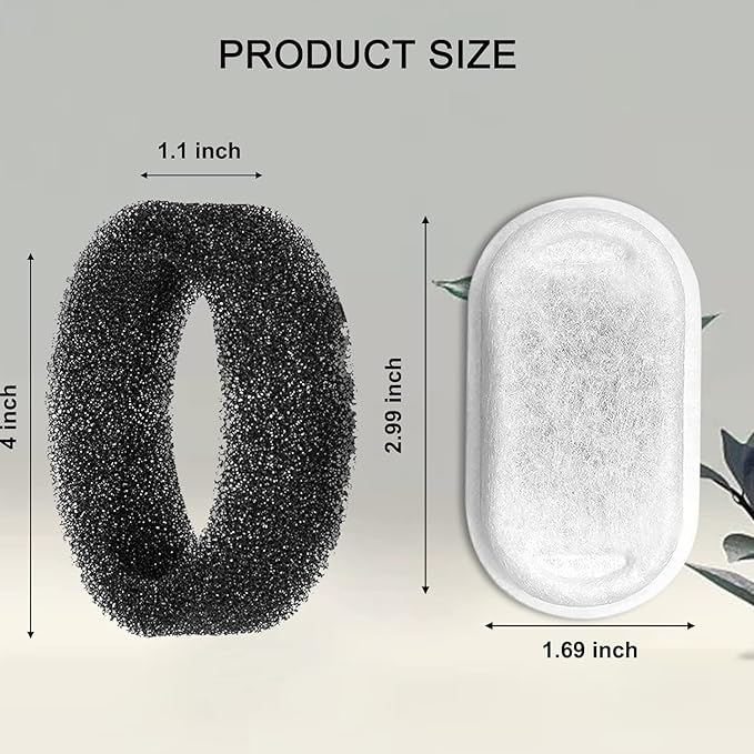Cat Water Fountain Filters for 108/3.2L& 67oz/2L Stainless Steel Pet Water Dispenser Fountain Filter Replacement with 8 Sponges (8 Filters&8 Sponges)