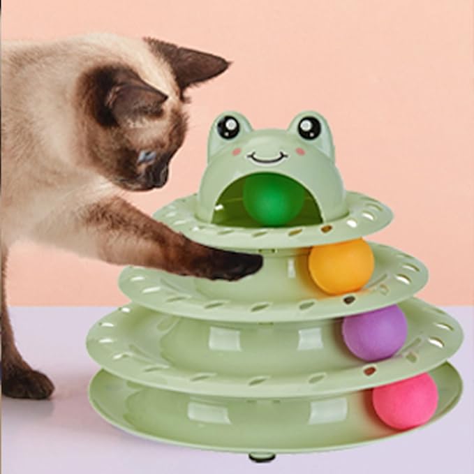 Gefryco 26pcs Cat Toys 4-Level Roller Track for Indoor Cats, Interactive Cat Toy with Colorful Balls Self Play Kitten Puzzle Toys, Fun Kitty Exercise Toys (Green)