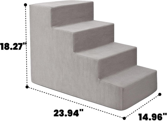 MEWANG Dog Stairs for Small & Medium Dogs and Old Cats –3/4/ 5 Steps High-Density Foam Pet Ramp for Bed & Couch, Non-Slip, Washable Cover, Grey (Square Corner, 4 Steps: 23.94''×18.27''×14.96'', 2)