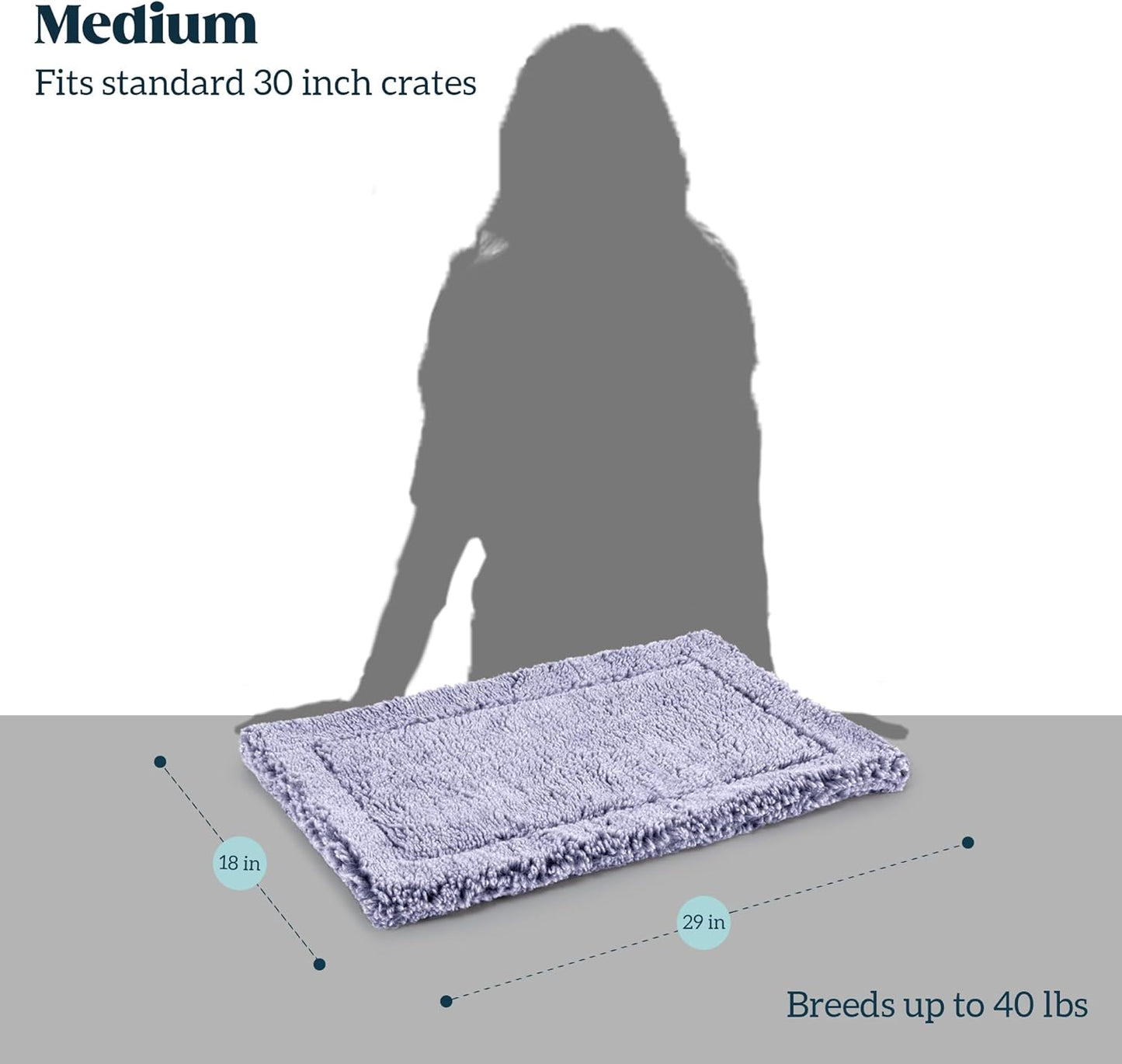 Stoutwool Indestructible Dog Bed - Fluffy Chew Proof Dog Crate Pad - Tough Kennel Pad for Aggressive Chewers - Washable, Ideal for Medium Breeds & Fits 30-Inch Crate - 29"x18", Jacaranda