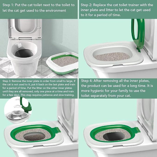 Universal Reusable Cat Toilet Trainer Kit - Detachable Design for Easy Cleaning | Home Pet Care Potty Training System with Litter Box Compatibility (Green)
