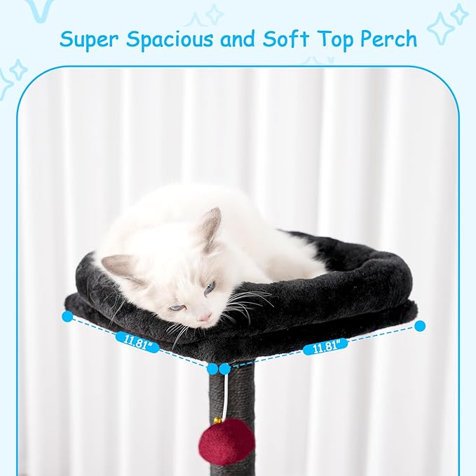 Hey-brother Gothic Cat Tree, 42.5-Inches Cat Tower for Indoor Cats, Plush Multi-Level Kitten Cat Condo with Scratching Post,Ramp, Basket, Spacious Cat Cave, Hanging Ball, Black and Red MPJ007SBR