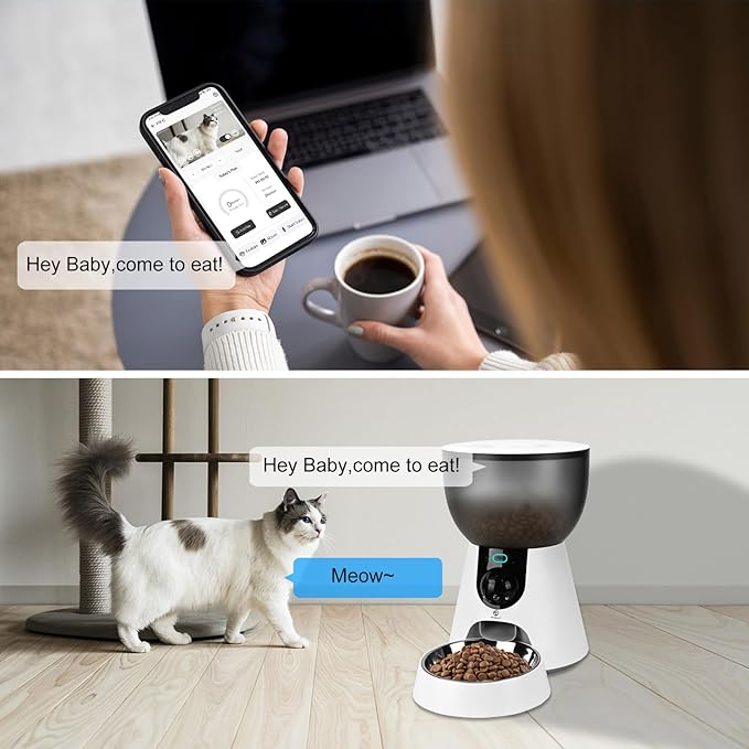 Automatic Cat Pet Feeder Camera, 5G Wi-Fi Smart App Control 4L Timed Cat Dog Food Dispenser 1080 HD Video Recording with Night Vision Two-Way Audio Memory Function Easy to Use