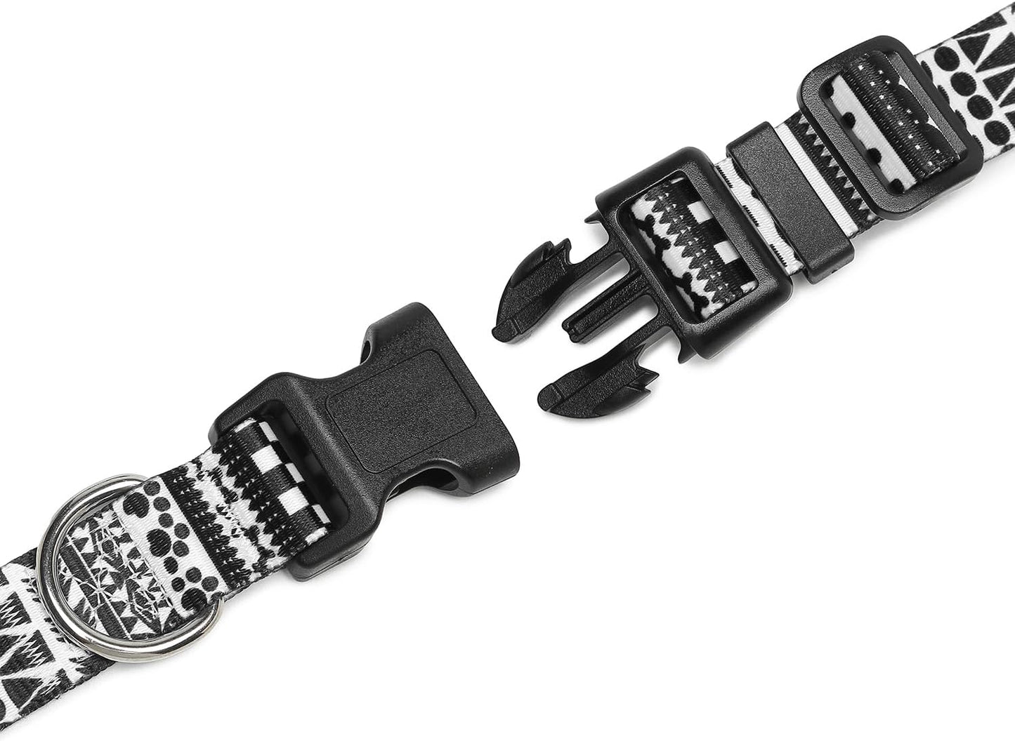 Mercano Adjustable Dog Collar - Special Design Patterns, Soft Nylon Comfortable Durable Pet Collar for Small Medium Large Dogs (S, Black White A)