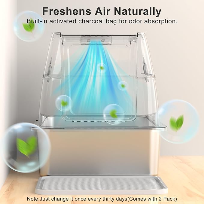 Stainless Steel Litter Box with Lid, XL Extra Large Metal Cat Litter Boxes for Big Cats Enclosed, Easy to Scoop with Litter Scoop Set, High Sides Enclosure Anti-Urine Leakage Non-Sticky