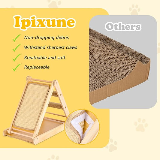 Sisal Cat Scratcher, Foldable Wooden Cat Scratcher and Lounge, Cat Ramp and Cozy Nest for Indoor Cats