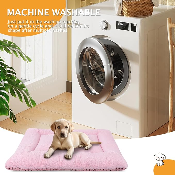 Reversible Dog Bed Mat with Plush and Corn Velvet,Soft Warm Pet Cushion, Dual Purpose Washable Sleeping Mattress Bed for Small Medium Large Dog and Cat XB004 (30"x20", Pink)
