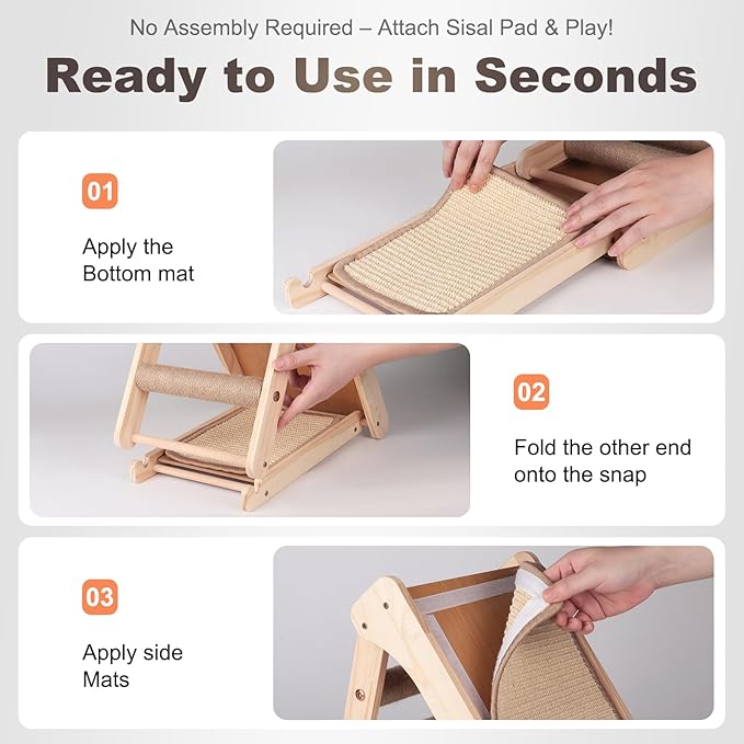 Sisal Cat Scratcher Board,Triangular Cat Scratch Ramp with Climbing Ladder,Wooden Scratching Board with 2 pcs Sisal Pad for Kittens and Small Animals Indoor Use