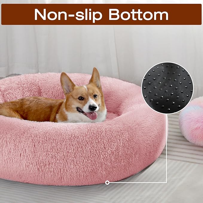 JOLLYVOGUE Dog Bed, Calming Anti-Anxiety Large Dog Bed, Fluffy Donut Cushion for Medium and Large Pets (27"/30"/36")