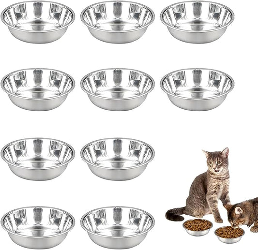 10 pcs Stainless Steel Cat Bowls for Indoor Cats, 5.5" Small Dog Water Bowl, 12 Oz Metal Cat Food Bowl Shallow Pet Bowls, Easy to Clean Dog Dishes for Food and Water (10Pcs)