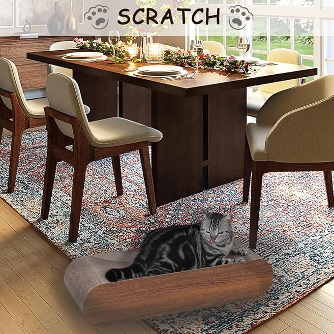 FluffyDream Cat Scratcher Cardboard, Scratching Pad House Bed Furniture Protector, Infinity Shape (Wood, Reversible Wood)