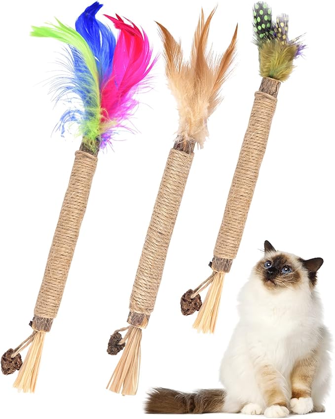 TINDTOP Silvervine Chew Sticks for Cats, Natural Catnip Chew Toys for Kittens Teeth Cleaning, Matatabi Dental Care, Increase Appetite, Calm Cat Anxiety and Stress, Cat Dental Toy (3 Pack)