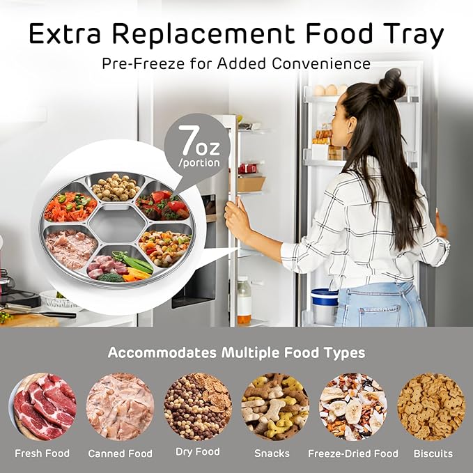 [Stainless Steel Food Tray] Brioche Automatic Wet Food Feeder for Pets - True 6-Meal Cordless Fresh Can Dispenser with Two Ice Packs, Perfect for Newborn Senior Sick Cats and Small Dogs