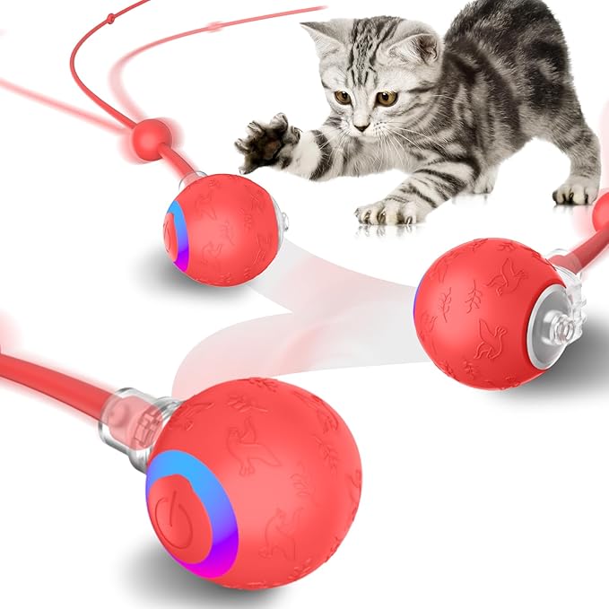 Interactive Cat Toys Ball for Indoor Cats,Automatic Kitten Toys for Bored Indoor Adult Cats,Motion Activated,USB Rechargeable(red)
