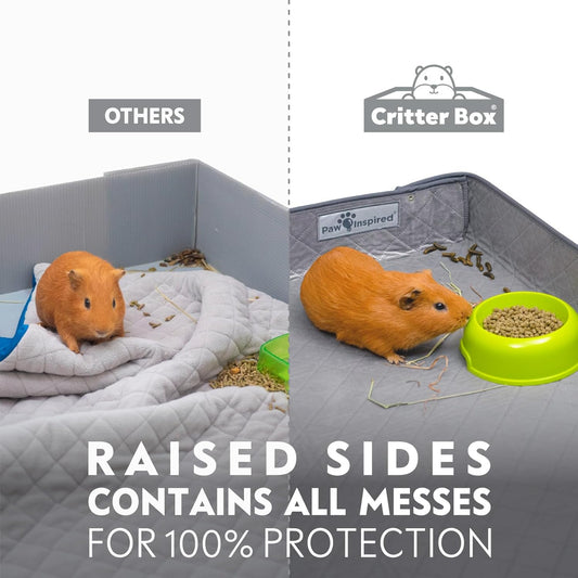Paw Inspired Critter Box Washable Cage Liner, Reversible Fleece Bedding with Raised Sides for Guinea Pigs and Other Small Animals (2x4 (12" Grids), Gray/Blue)