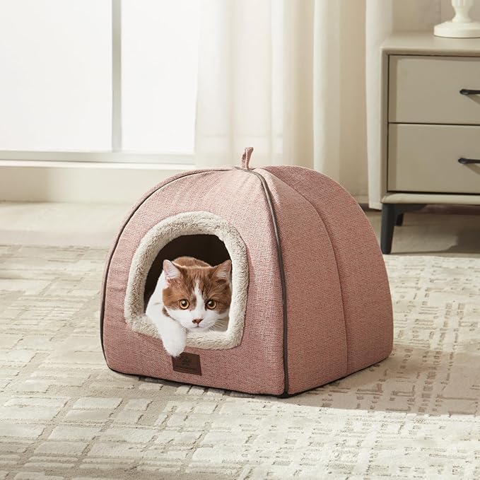 Cat Bed for Indoor Cats - Cat House Cats Tent with Removable Washable Cushioned Pillow, Soft and Self Kitten beds,for Small and Medium Pet Bed, Pink
