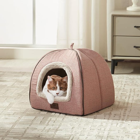 Cat Beds for Indoor Cats - Cat House Cats Tent with Removable Washable Cushioned Pillow, Soft and Self Kitten beds,Pet Bed((Large,Pink)