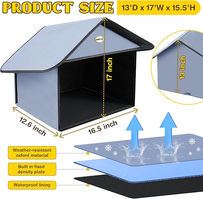 Dreyoo Cat Houses & Condos Outdoor Cat Feeding Station for Food & Water, Weatherproof Outdoor Kitty Dining Room Cats Shelter for Stray, Feral and Community Cats, 13”d x 17”w x 15.5'h(Dusty Blue)