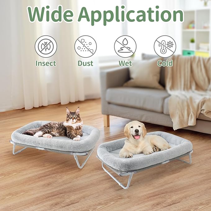 Sunhoo Elevated Cat Bed Foldable Raised Pet Hammock Self-Supporting Puppy Lounger with Off Floor Metal Frame Washable Cover for Small Dog Kitten Indoor Use 25.2x15.75x7.48 in（Grey）