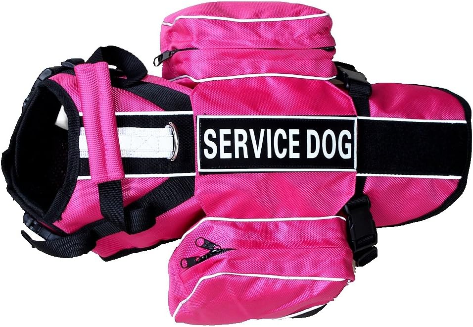 Serijoars Dog Vest Harnesses with Saddlebag Backpack for Camping & Travel - Reflective Hound Hiking Backpack Saddle Bag - Lightweight Vest Harness for Medium & Large Dogs (Hot Pink, L)