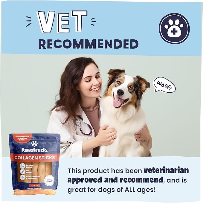 Pawstruck Natural 5-7" Beef Collagen Sticks for Dogs – Long-Lasting Rawhide Alternative, High Protein & Low Fat with Chondroitin & Glucosamine – 5 Pack