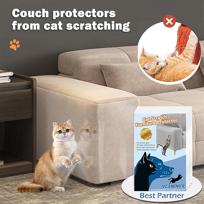 Cat Scratch Furniture Protector 12 Pack Cat Anti-Scratch Deterrent Tapes, Premium Couch Protector with Strong Stickiness