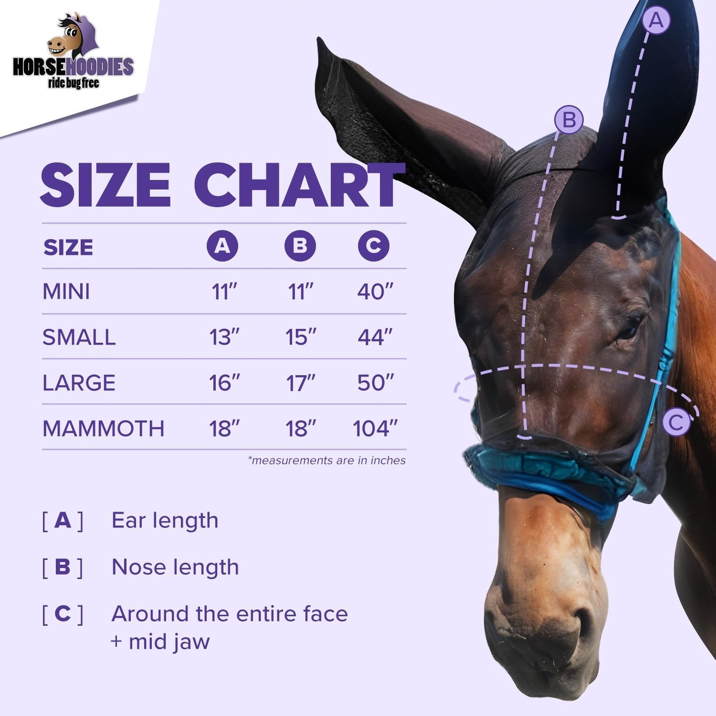 Donkey Fly Mask with Long Ears (Aqua) Half Hoodie for Standard Donkey, Made in USA - Mule Fly Mask with Ears Protection from Insects and Bugs, Face Cover Soft Mesh Fabric with Adjustable Fastener