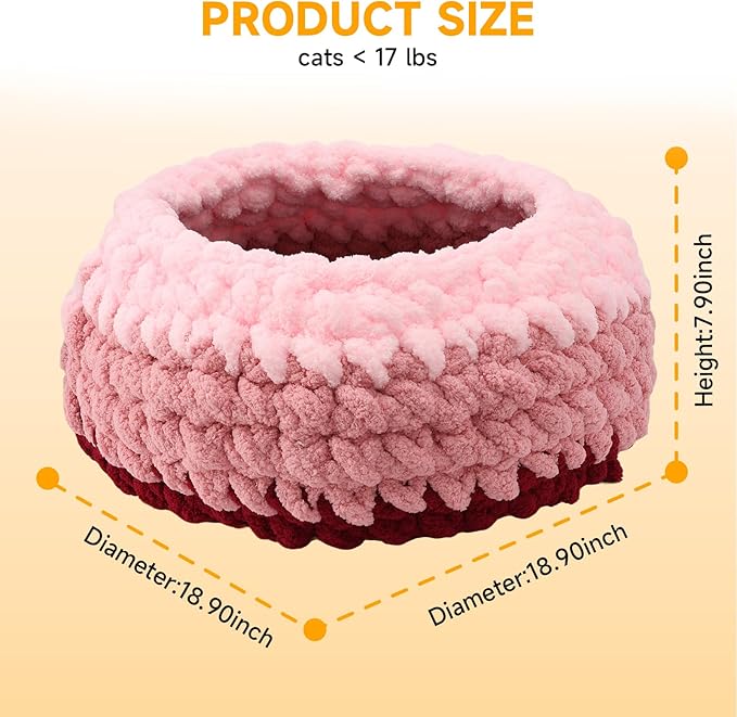 Ombre Gradient Round Cat Bed for Indoor Cats, Chunky Knit Washable & Plush Pet Bed, Cozy Nest with Non-Slip Bottom for Small Medium Cats