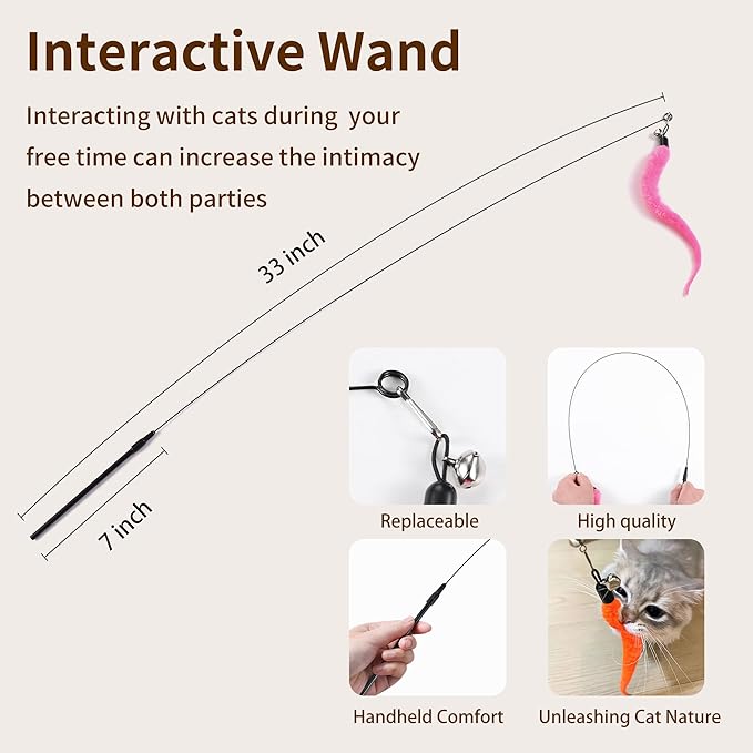 Interactive Cat Feather Toys 8Pcs,Interactive Wand,Cat Teaser Retractable,Indoor cat Hanging Interactive Toy Suitable for Bored Adult Cats and Kittens Play Chase Exercise