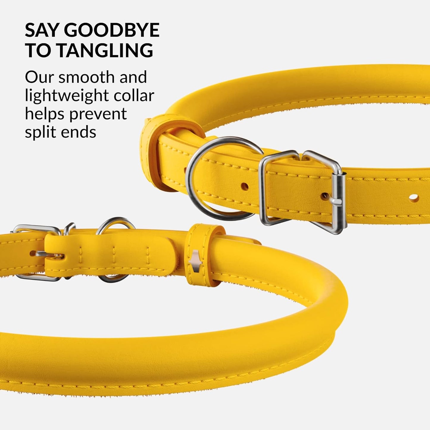 CollarDirect Rolled Leather Dog Collar, Soft Padded Round Puppy Collar, Handmade Genuine Leather Collar Dog Small Large Cat Collars 13 Colors (6 Inch, Yellow Smooth)