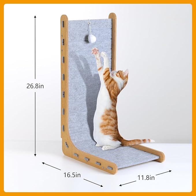 Cat Scratcher for Indoor, 26.8 Inch L Shape Cat Scratching Board, Felt Cat Scratchers Pads with Ball Toy(Grey)