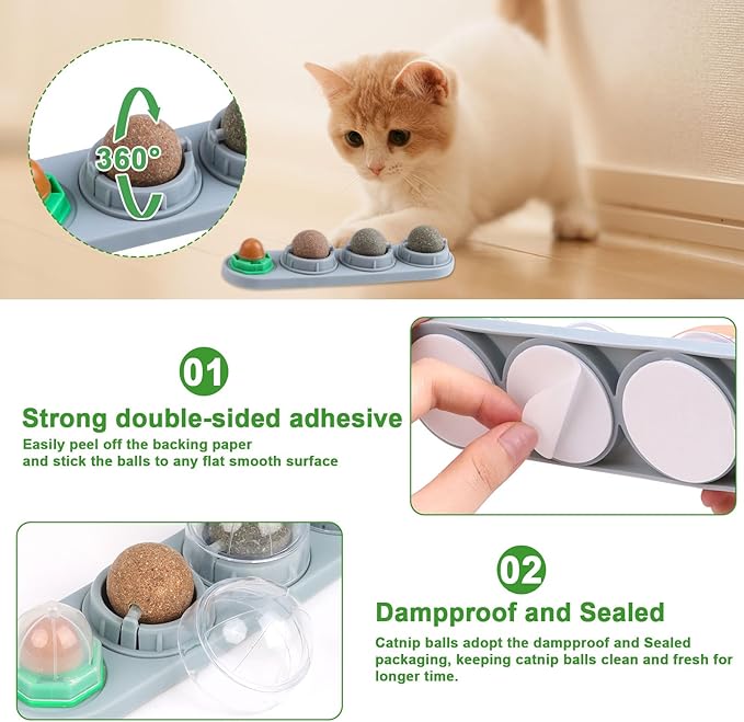 CCINEE Catnip Balls for Cats Wall Catnip Toys Edible Cat Toys for Cat Lick Safe Healthy Kitten Chew Toys Teeth Cleaning Dental Cat Toys(4 Flavor)