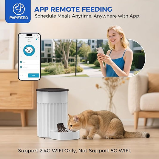 PAPIFEED Automatic Cat Feeder 3L, 2.4G WiFi Auto Pet Food Dispenser for Cats and Small Dogs, Timed Cat Feeder Programmable Portion Size with APP Control & Alexa 1-10 Meals Per Day (White)