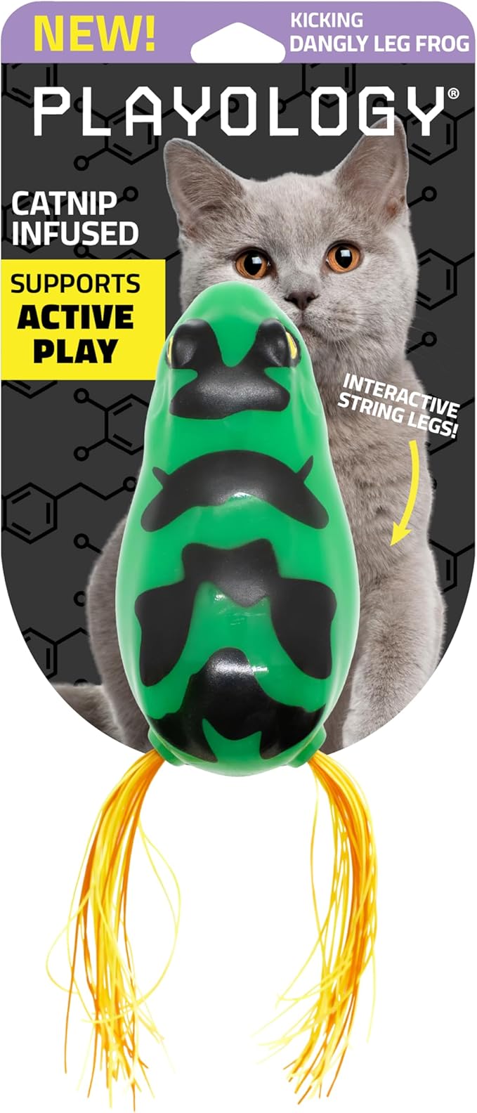 Playology Dangly Leg Frog Toy for Cats | All-Natural Scent and Silicone Strings for Engaging Play | Catnip Infused for Endless Fun