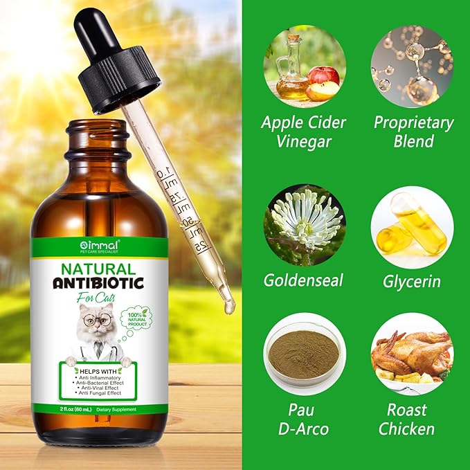 2PACK Antibiotics for Cats, Cat Antibiotics for Injections, Natural Cat antibiotic for Immune & Allergy Relief, Cough Relief, Yeast Injection, UTI Treatments, Cats Antibiotic Supplement Drops, 2*60ML