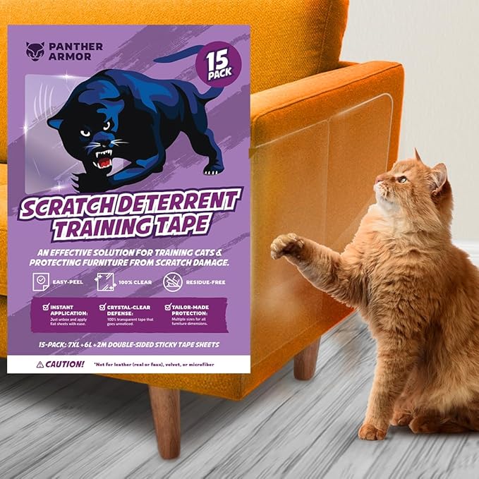 Panther Armor 15-Pack Anti Cat Scratch Deterrent, Couch Protector from Cat Claws, Anti Scratch Training Tapes, Furniture Protector, No Pins for Sofa
