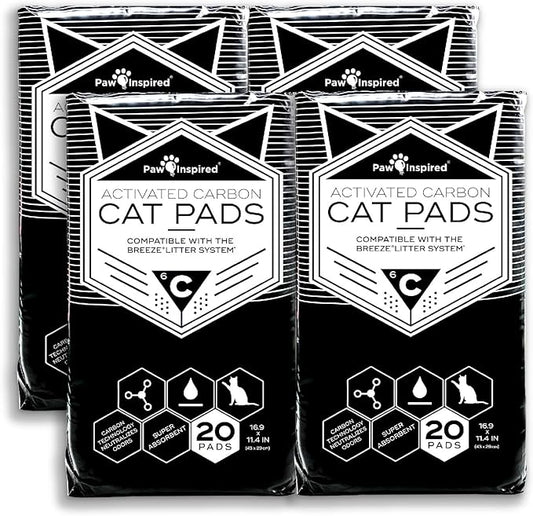 Paw Inspired Cat Pads, Generic Refills for Tidy Cats Breeze Litter Box System, Disposable Kitty Litter Liners for Easy Cleaning, Super Absorbent Pee Pads, 16.9 x 11.4 Inch (Carbon, 80 Count)
