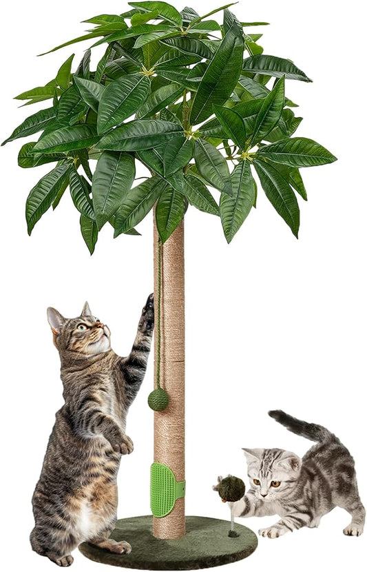 Cat Scratching Post 33" Tall Sisal Rope Cat Scratcher for Indoor Cats with Cat Toys Interactive Ball Self Groomer for Kittens Cats Adults