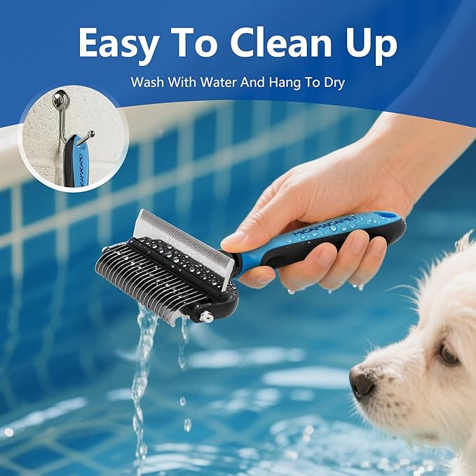 2-in-1 Shedding Brush and Detangling Comb Combo,Stripping Brush for Medium and Large Dogs, Dog and Cat Grooming Comb, 22 Stainless Steel Teeth Remove Tangled Hair, Pet Grooming Tools-large