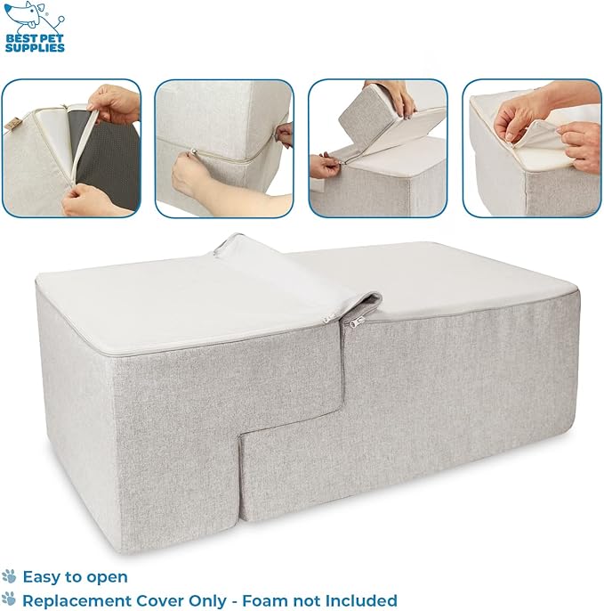 Best Pet Supplies Dog Stairs & Steps - Foam Steps for Small Dogs & Cats, Non-Slip Indoor Balanced Pet Step Support, Dog Ramp, No Assembly, Sand, Foldable 4-Step (22-inch Height)