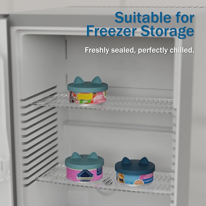 OHMO 2 Pack Pet Food Can Lids, (3.3 in / 85mm) Silicone Pet Food Can Lids Covers for 5.5 oz Cat and Dog Food Cans, Dark&Light Blue