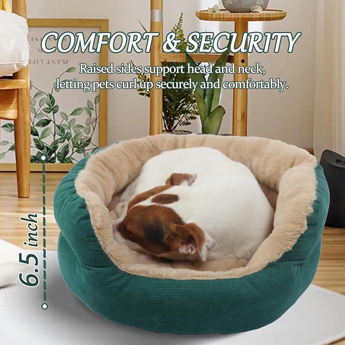 Small Dog Bed Washable Donut Calming Cat Cushion,Kitty Beds for Indoor Cats Round Plush Pet Couch for Puppy Super Soft Fluffy Cat Bed Anxiety Cuddler Comfy Sofa with Anti Slip,19 inch,Green