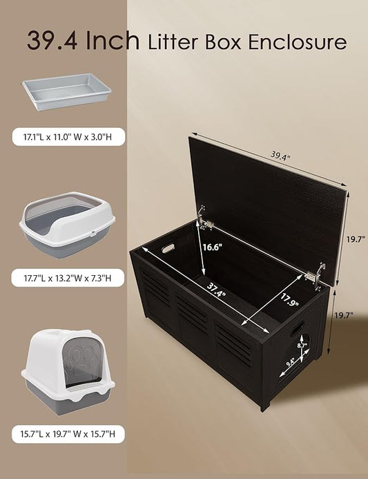 DINZI LVJ Litter Box Enclosure, Flip Top Litter Box Furniture, Hidden Cat Washroom, Wooden Cat House, End Table, 39.4" L x 19.7" W x 19.7" H, Good Ventilation, Easy to Assemble, Espresso
