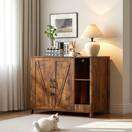 Cat Litter Robot Enclosure with Litter Collector,Cat Litter Cabinet with Dog Proof Adjustable Shelf,for Placing Litter Robot 3/4,Power Outlet (Rustic Brown)