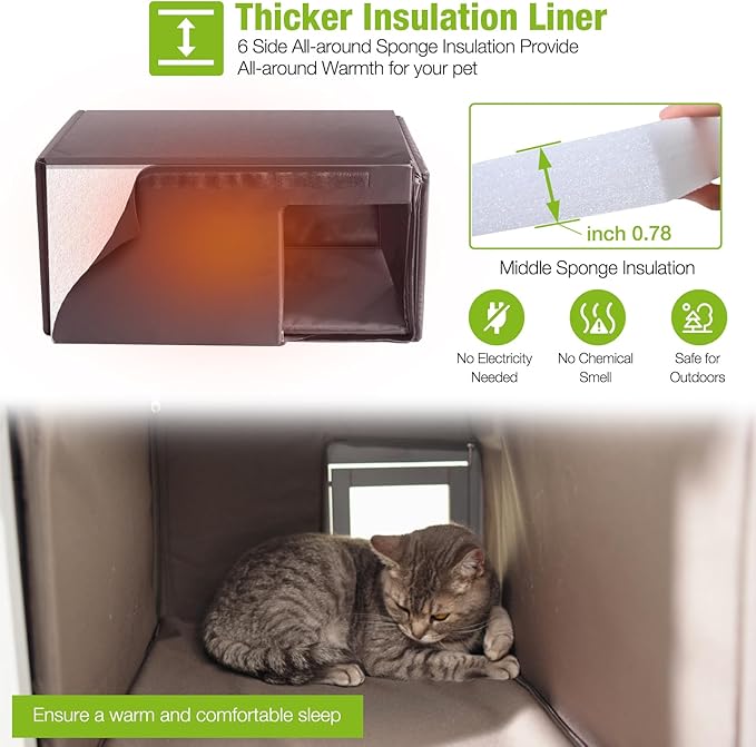 GUTINNEEN Outdoor Cat House Insulated Feral Cat Shelter Weatherproof for Winter with 100% Insulated Thermal Liner