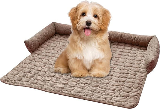 Dog Bed Mat - Washable Pet Furniture Protector with Anti-Slip Bottom for Small Dogs and Cat(Khaki)
