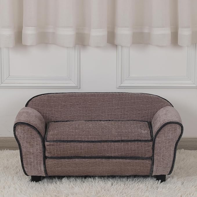 Pet Sofa/Dog Bed with Luxury Striped Fleece Pet Bed Animal Sleeping Bed， Small Dog and Cat Couch Bed (Light Brown)