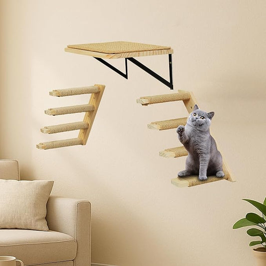 Wall Mounted 1 Pack Cat Shelf with 2 Pcs Two Steps Climber Stairs - Modern Cat Wall Furniture for Climbing, Lounging, and Playing - Perfect Hammock for Indoor Cats or Kitty